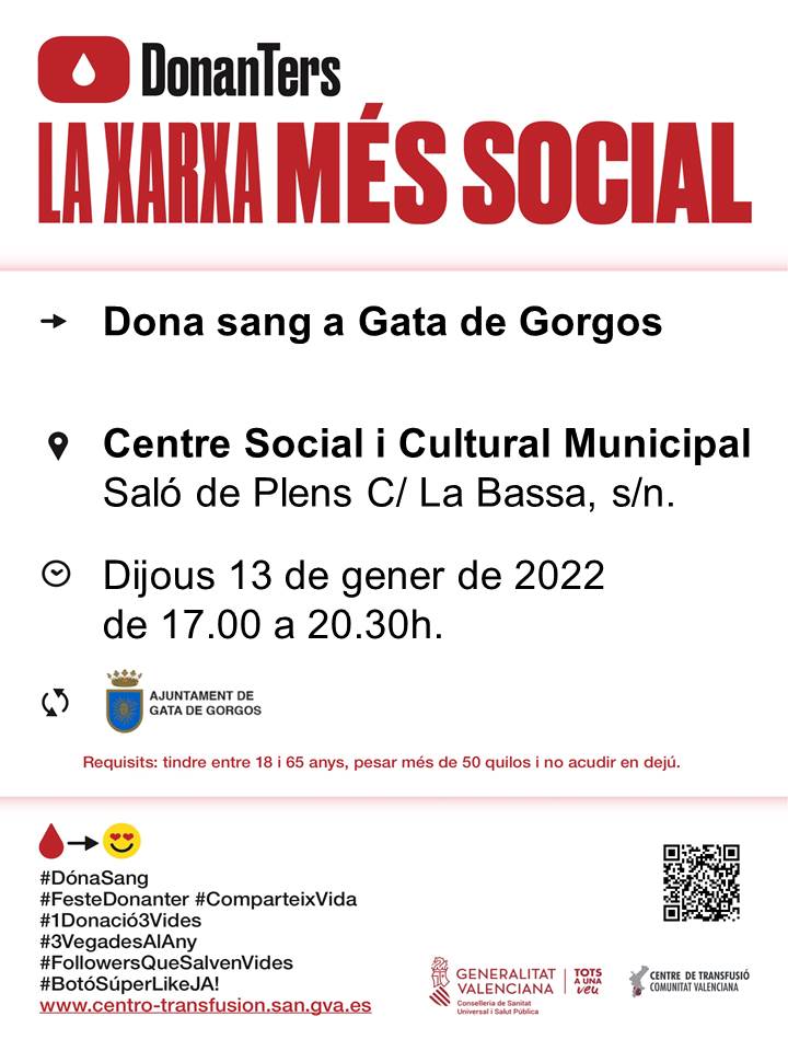 GVAdonasang's tweet photo. Dona sang a #GatadeGorgos
📅 Dijous #13gener
👉Baixen les reserves dels grups 🅰️i 🅾️,  𝒍𝒂 𝒕𝒆𝒖𝒂 𝒅𝒐𝒏𝒂𝒄𝒊𝒐́ 𝒆́𝒔 𝒊𝒎𝒑𝒓𝒆𝒔𝒄𝒊𝒏𝒅𝒊𝒃𝒍𝒆 per a atendre la demanda hospitalària. https://t.co/S3uy2DaopQ