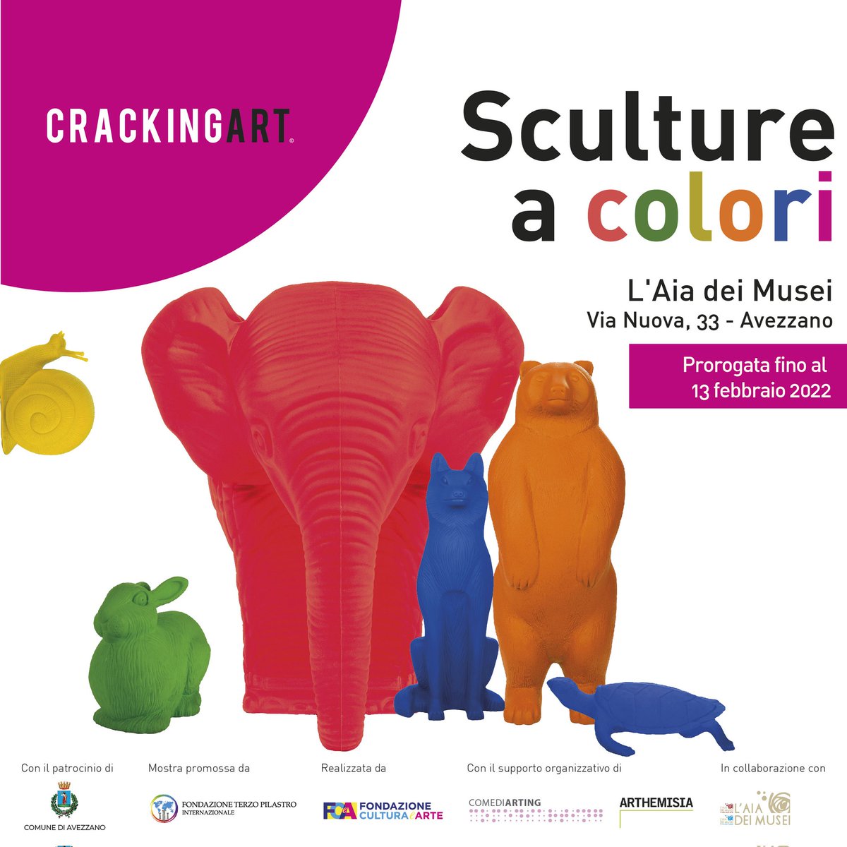 A grande richiesta, dato il successo ricevuto, "Cracking Art. Sculture a Colori" è stata prorogata fino al 13 Febbraio.

Ingresso libero.
<a href="/Cra_King/">Cracking Art</a>
#fondazioneterzopilastro #crackingart #crackingartavezzano #arthemisia #comediarting #ArtistOnTwitter #plastic #artecontemporanea