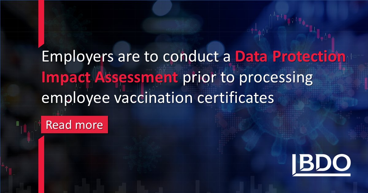 BDOMalta's tweet image. [#DPIA] 🔒 Employers requesting information about the vaccination status of their employees are obliged to conduct a #DataProtectionImpactAssessment (DPIA) to minimize their #privacyrisks. Click here for more information: bit.ly/CovidVaccineDP… #BDOMalta