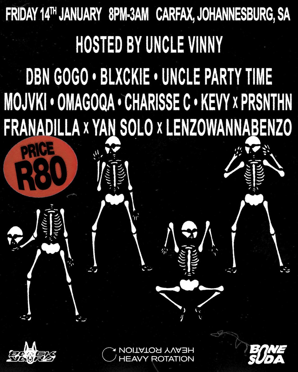 We’re teaming up with <a href="/bone_soda/">bonesoda</a> &amp; Backyard this Friday, 14 January at Carfax in Newtown, Johannesburg to bring you the craziest experience in the city! 

Big big story! 

Tickets in the link below 

qkt.io/aMC3cm
