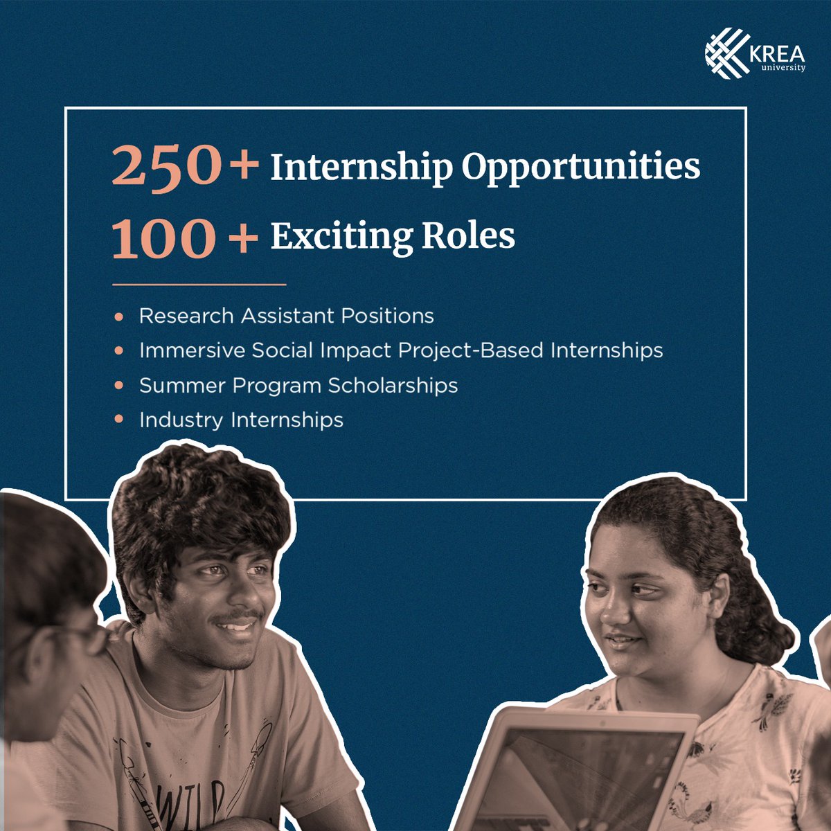 kreauniversity's tweet image. Krea&apos;s Career Services Office enables a world of opportunities through immersive experiences, research, work opportunities and access to study, in India and abroad. One degree. Multiple learnings.

Apply Now: siasadmissions.krea.edu.in

#Krea #KreaUniversity #InterwovenLearning #UG