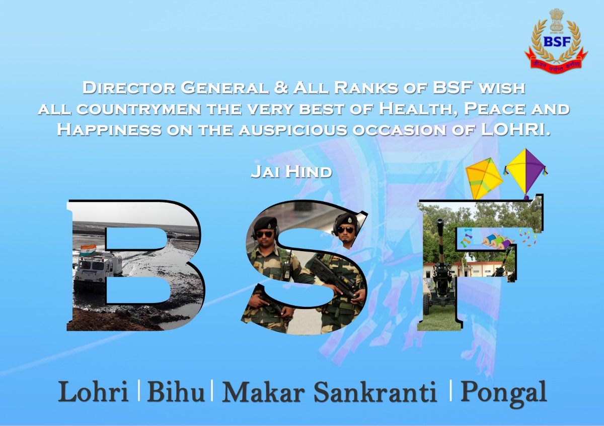 BSF_India's tweet photo. Director General &amp; All Ranks of BSF wish all countrymen the very best of Health, Peace and Happiness on the auspicious occasion of LOHRI.

Jai Hind 🇮🇳 https://t.co/Pivmm5leEE