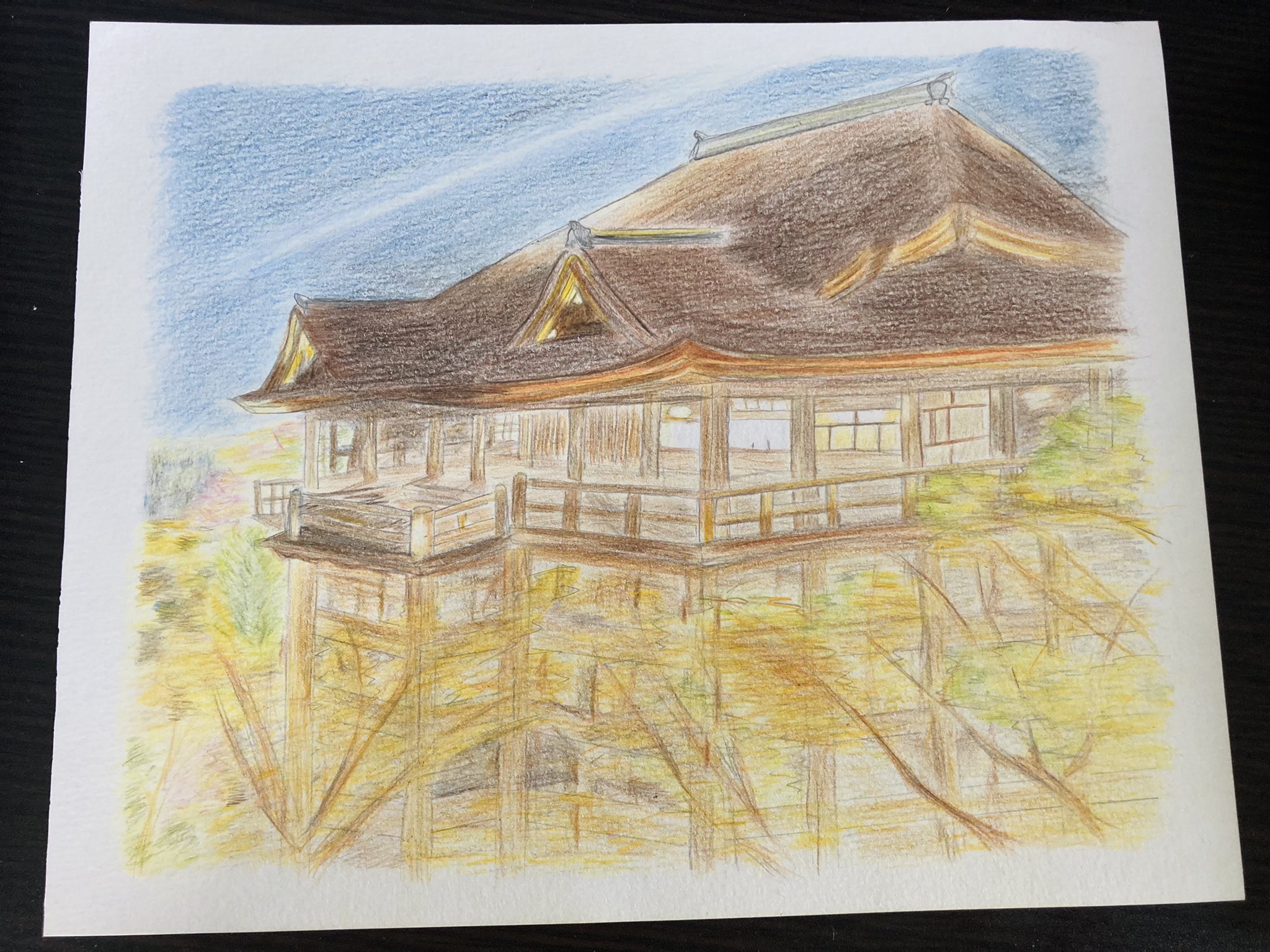 真唯 創作 清水寺 ﾟ 京都 清水寺 色鉛筆画 イラスト T Co Np70xl0cnd Twitter