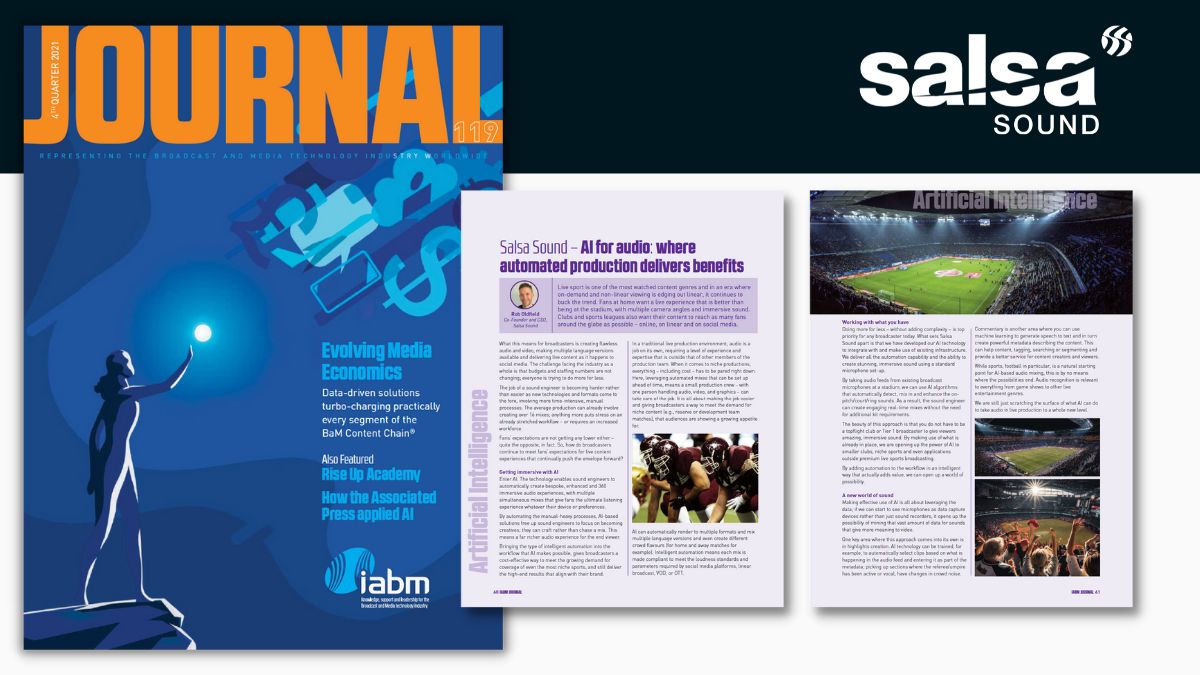 “We are opening up the power of #AI to smaller clubs, niche sports and even applications outside premium #livesports #broadcasting.” Rob Oldfield explains how our AI-based solutions can help give sports fans the ultimate listening experience here: bit.ly/3lTvKYu <a href="/TheIABM/">IABM</a>