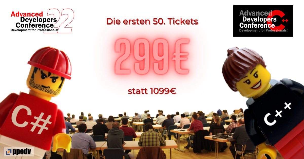 ppedvEvents's tweet photo. ADC oder ADC++ #Konferenz für nur 299€ in Regensburg erleben!
Sichern Sie sich schnell eines der ersten 50. Tickets zum nie dagewesenen #Spezialpreis.
ADC 👉 https://t.co/c6OhXc49Vv
ADC++👉 https://t.co/liXJxpbDLP
#ADCkonf #ADCpp #ppedv #CSharp #Dotnet https://t.co/ePbWP8WypL