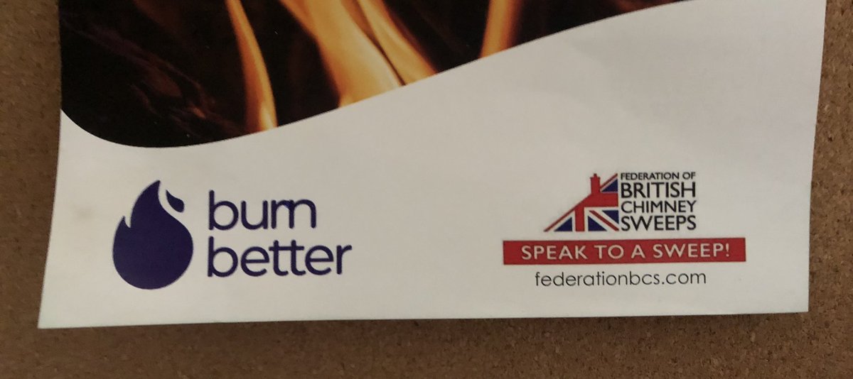 ArtyBagger's tweet photo. Very useful leaflet about eco burning and imploring people rightly to ‘speak to a sweep’ However were I a member of the Federation of British Chimney Sweeps I think they should speak with some urgency to their graphic designer. https://t.co/bWOeFjM3H6