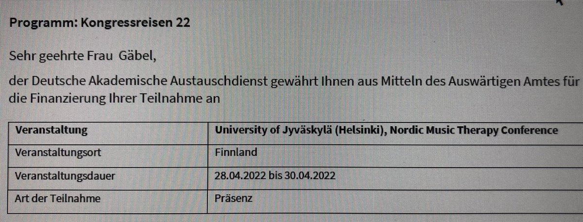 ChristineGaebel's tweet photo. Just received the acceptance for a @DAAD_Germany scholarship in order to travel to @nmtc2021 @uniofjyvaskyla https://t.co/BLIBDQmbUq
