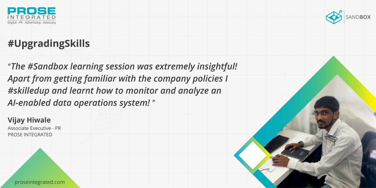 BrandProse's tweet photo. Our #Sandbox programme is designed to equip team members with the requisite skills in the #NewNormal. Our team member, Vijay talks about his skill-building journey, enabled by #Sandbox.
#testimonials  #feedback  #employeeappreciation #teammembers #jobs #career #employeexperience https://t.co/1ySysIkX9X