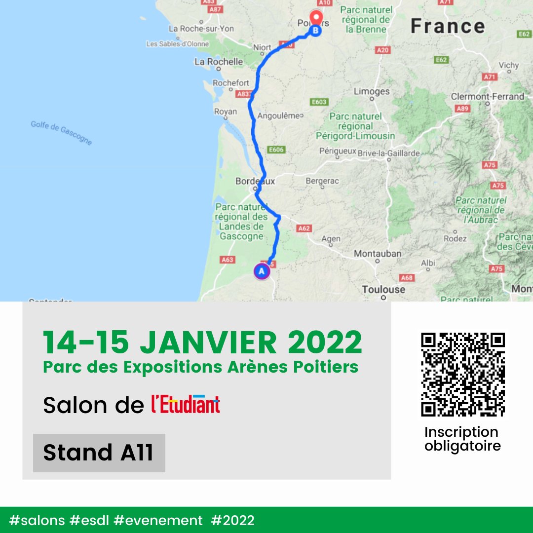 🚨 Dernier salon avant la rentrée de septembre 2022 !
😀 Retrouvez-nous sur le stand n°A11 au parc des Expositions de Poitiers ce 14 &amp; 15 janvier !
⚠️ Inscription obligatoire pour participer : ow.ly/J5LK50Hts8P

#ESDL #salon #lEtudiant #infos #etudes #superieur #design
