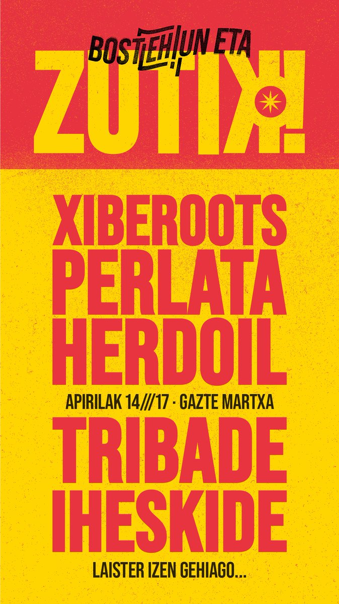 🤘 Musika doinuek hartuko dute Baztan.
Hemen duzue aurrerapen txiki bat...

Laster emango dugu talde guztien eta sarreren berri 😏

#ZUTIK
#GazteokIndependentzia
