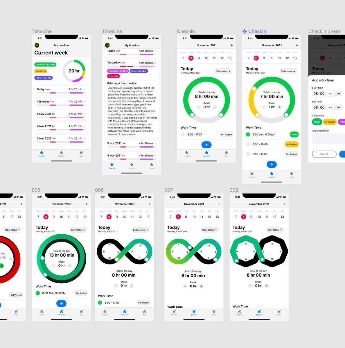 1312inc's tweet photo. #SneakPeek prototypes and researches on UI of the Status app for iOS. Playing with colors and check-in timeline design⏱ https://t.co/7XBYRuz3iz