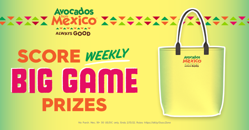 AvosFromMexico's tweet photo. With winning luck, this week’s prize is in the bag! Enter to win the Big Game Tote from Avocados From Mexico. #AlwaysGood #Sweeptakes #SBLVI #totesamazing