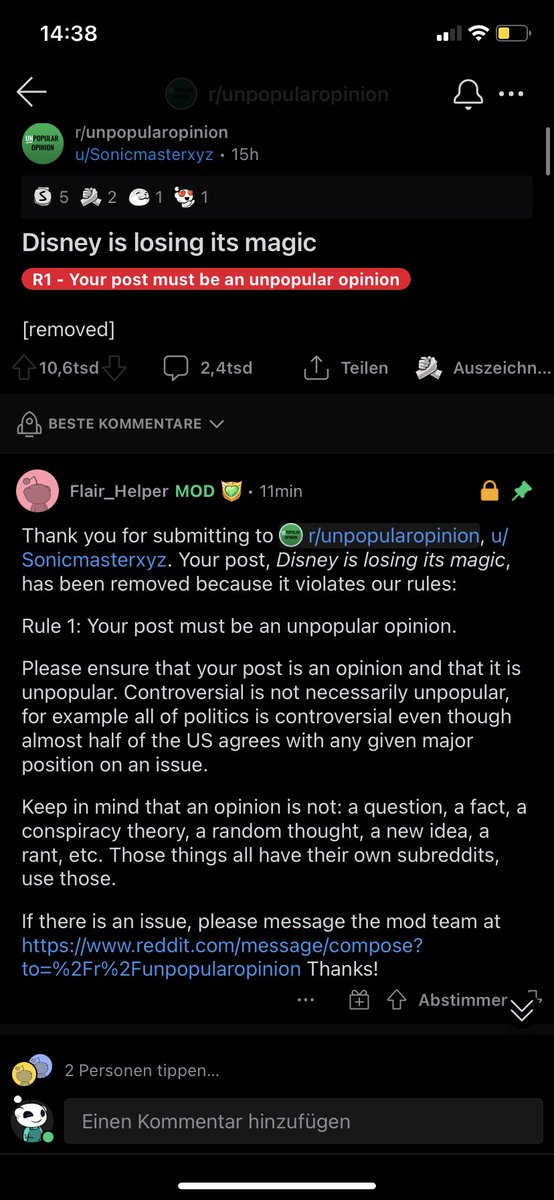 MariaCurras3's tweet photo. En el #unpopularopinion de reddit un tío ha escrito una opinión que parece ser popular y se lo han borrado 😂😂 amo Reddit de verdad https://t.co/Ji94pUSl45