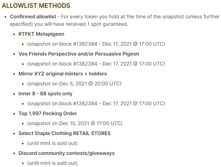 RandyHercules's tweet photo. I'm bullish 🔥💚
Well done @stapleverse 

10,000 FEED NFTs to be minted
0.1 ETH per FEED NFT
Pre-sale = ~92.7%*
General Mint = ~3.6%
* Any unredeemed pre-sale FEED will be transferred to the General Mint

Reserved = ~3.7%

When?
Check out the overview I added. https://t.co/2eVCkSbSg3