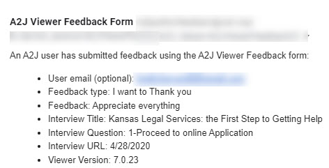 A2JAuthor's tweet photo. Authors - the end users of your A2J Guided Interviews "appreciate everything" that you've done for them by automating these forms! #feedbackFriday @KLSforkansas #formsforgood #legaltech #a2jtech #documentassembly #onlineintake #a2j https://t.co/xMJbuflUk7