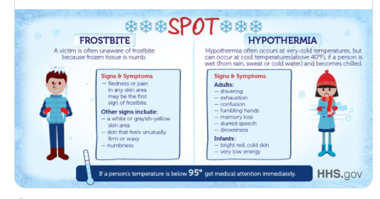 It is important when you go outside in these cold temperatures to dress warm & know the signs of Frostbite or Hypothermia. https://t.co/5vUiyy2PFD