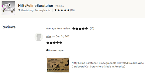 Another 5-STAR Review on Etsy for our double wide cat scratchers!