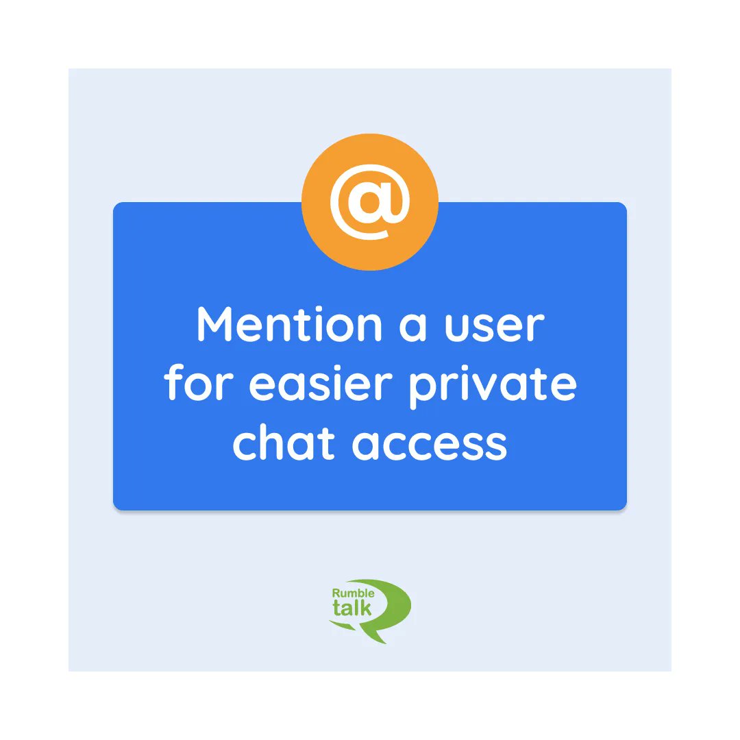 RumbleTalk's tweet image. Avoid scrolling too much in a group chat just to look for a user that you want to message. Use the Mentions feature to tag a chatter that you want to direct your message. 

buff.ly/2SgKbGE 

#mentions #chatfeatures #onlinegroupchat #wordpressplugin #wp #wpplugin