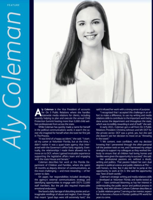 On3_PR's tweet photo. Congratulations to @AlyColeman94, celebrating her one-year anniversary with On3PR and being named to #INFLUENCEMag ‘Rising Stars of Florida Politics’! Thank you for making On3PR the best of the best! #PRmaven #FPRACapChap #ReadyOn3 #StoryTellingExperts https://t.co/UGtuodXIz3 https://t.co/0ah88zKNHa