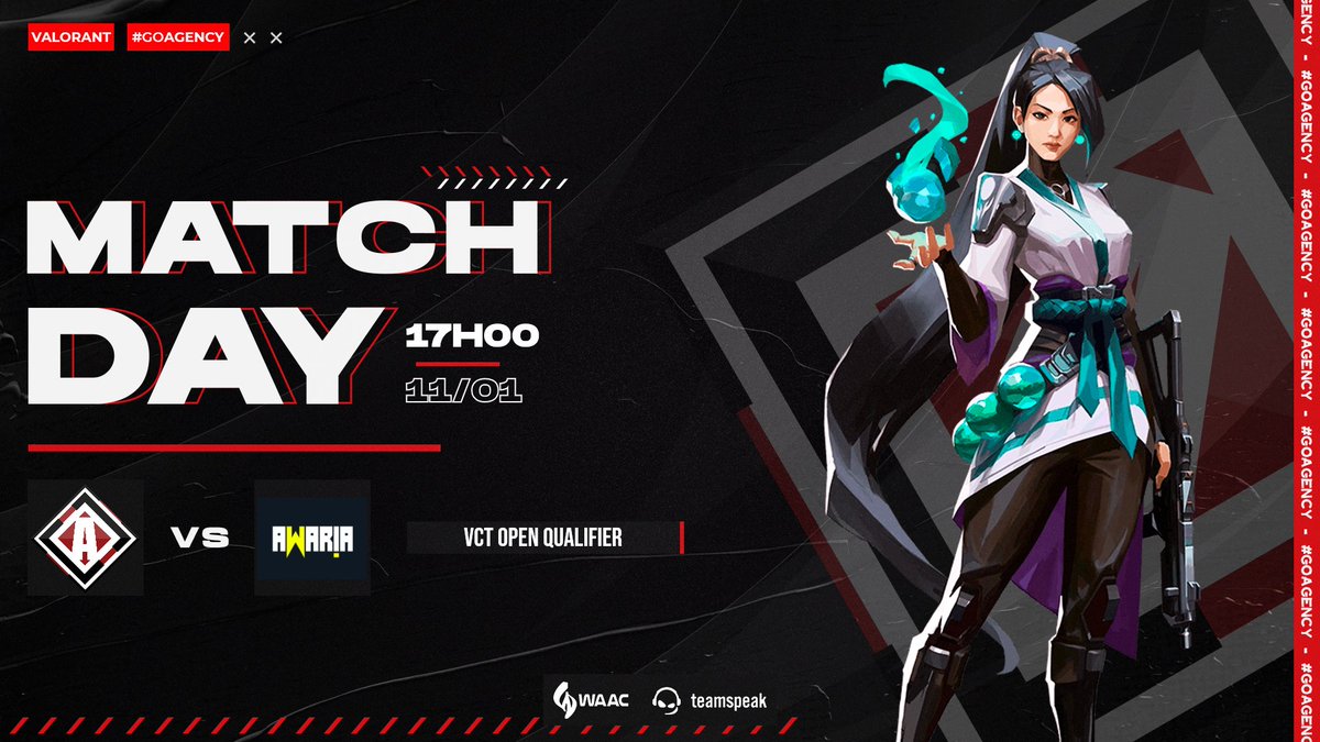 agency_clan's tweet photo. A nossa equipa de @Valorant_PT joga hoje o segundo dia (RO64) do qualificador aberto do VCT!
Bracket aqui: https://t.co/1rYHxbI4Ep

🏆 - @valesports_emea
⚔️ - Agency 🆚 #AWARIA
🗺 - TBA
🕒 - 17H
📺 - TBA

#GOAGENCY 🔴⚪⚫ https://t.co/sVIpAJydV1
