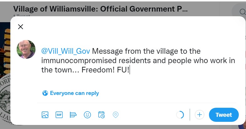BobBurbank1's tweet photo. The Village of Williamsville took down my tweet real fast: https://t.co/6Y9xJb34GF