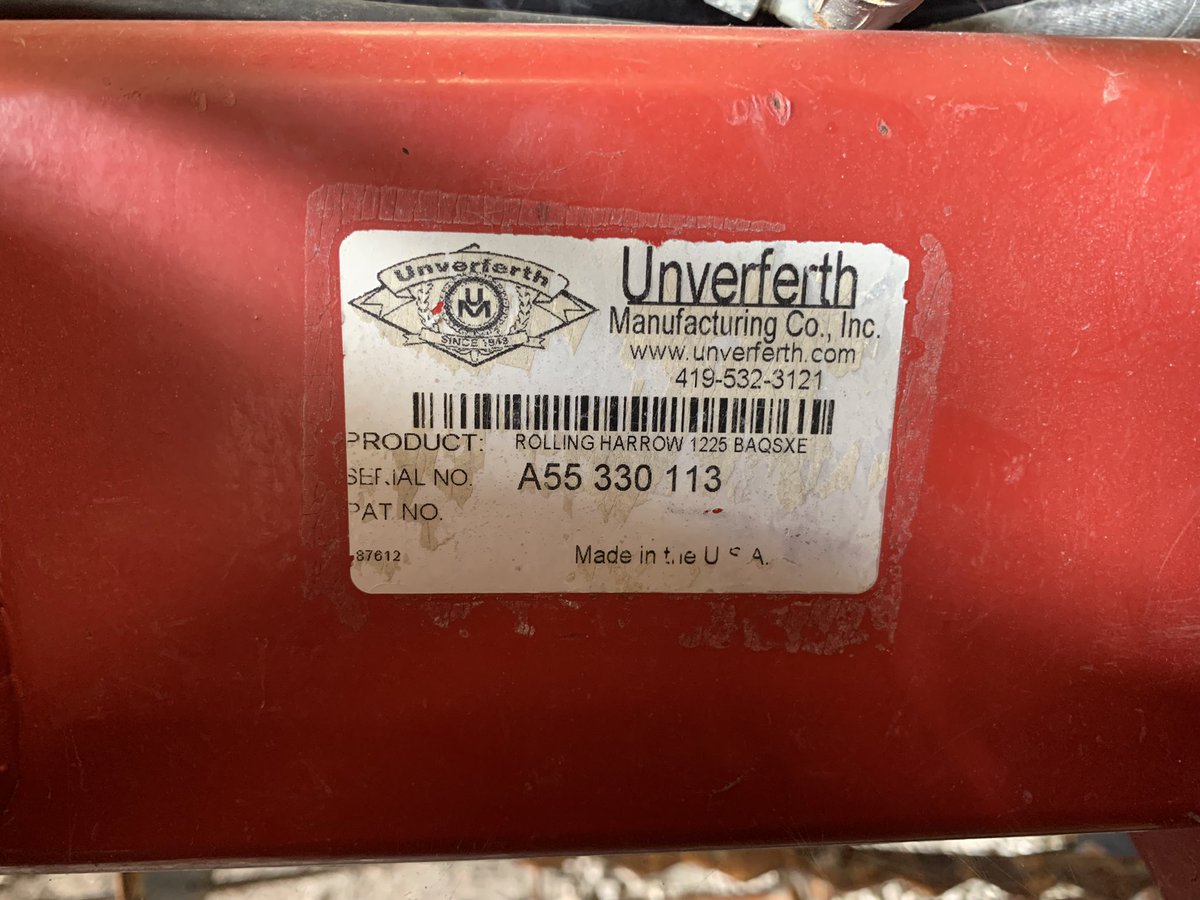 FOR SALE: Unverferth 1225 Rolling Harrow 34’. Low acres, located near Terre Haute, IN. $10,000