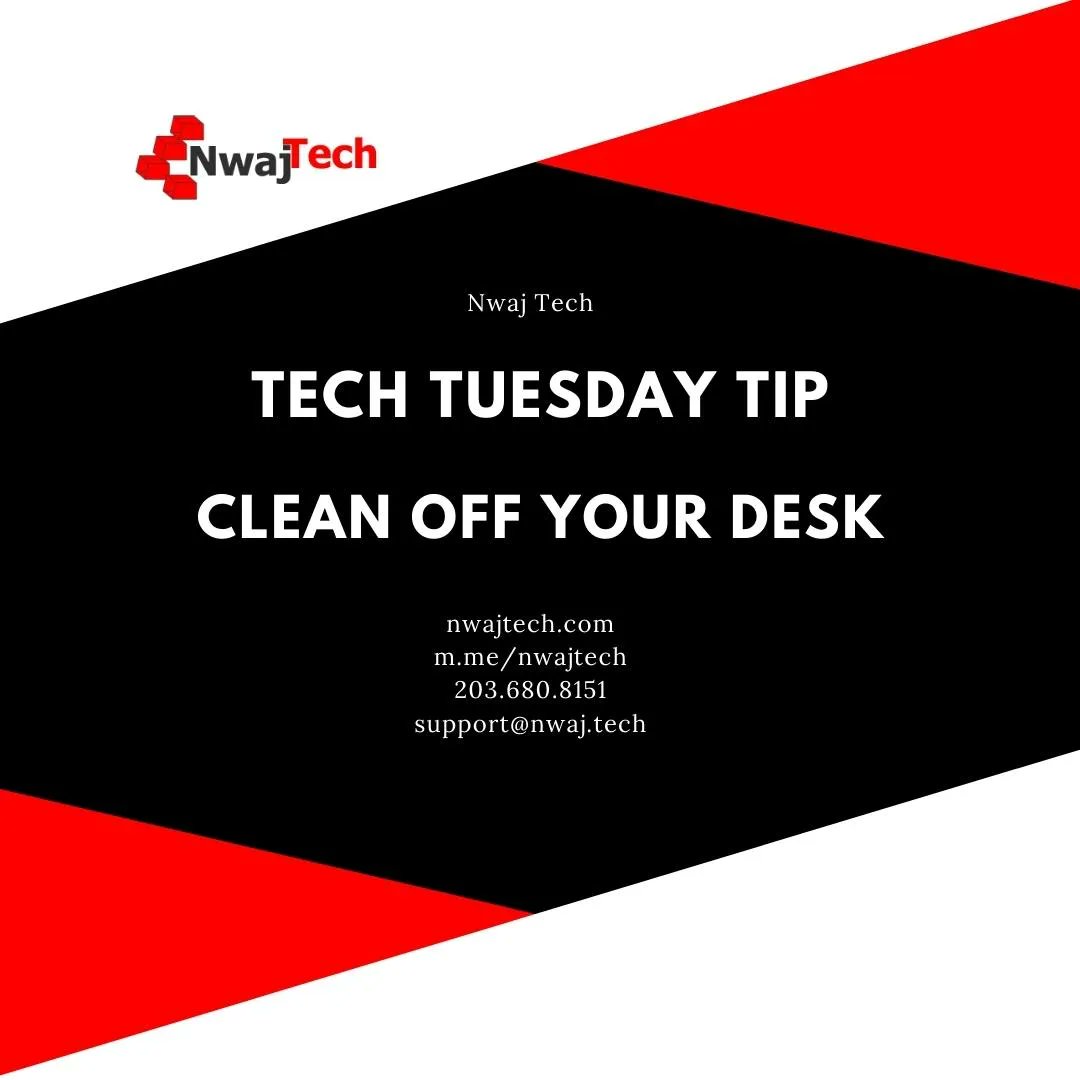 nwajtech's tweet image. #TechTuesdayTip
Today is National Clean Off Your Desk Day. We know a cluttered desk is indicative of a smart person but it also creates unnecessary risks. A cluttered desk could mean sensitive data or information that could lead to a credential breach.

Keep a neat desk