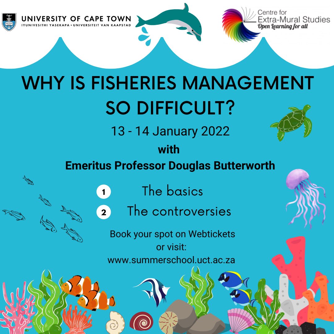 Be part of an enthralling lecture series presented by Emeritus Professor Douglas Butterworth as he unpacks the science and controversies of fisheries management 🐠🌊🎣🦈🦀

Book for online or in-person lectures on <a href="/webtickets/">webtickets</a> or visit summerschool.uct.ac.za for more info.
