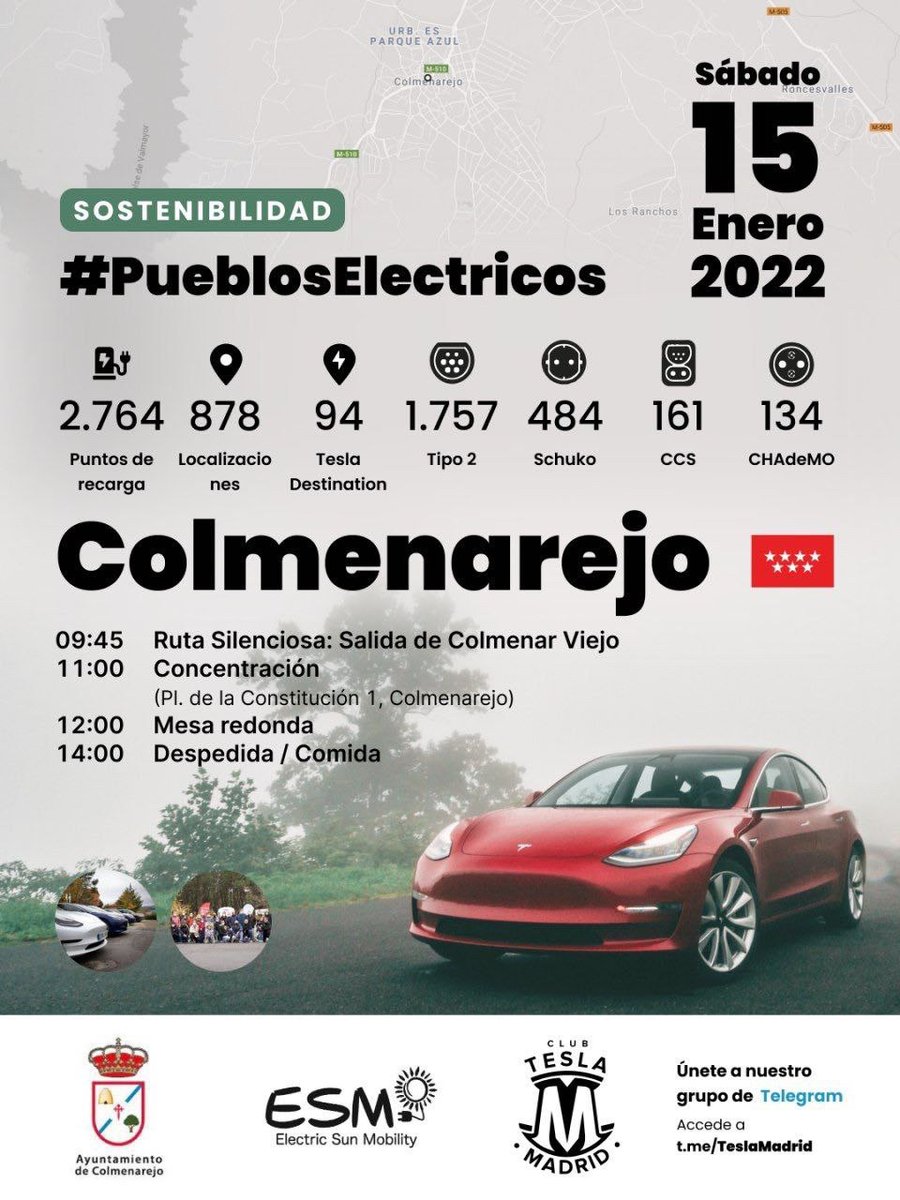 Fundacion_FUNME's tweet photo. Concentración y ruta de #cocheseléctricos en @AytoColmenarejo organizado por @electricsunmob1 y #clubteslamadrid. @masquelectricos @EVshop_by_MQE 
https://t.co/2aqp1PGyLm https://t.co/qQQYaNgsFm