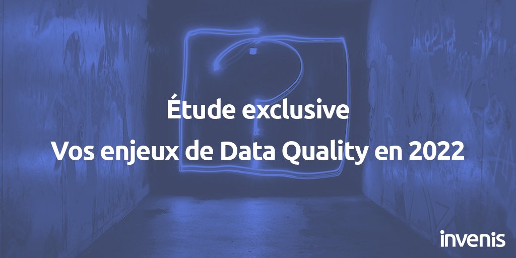Invenis_co's tweet photo. La mise en qualité de vos données est un enjeu primordial pour la réussite de vos projets data💡

Afin de mieux comprendre vos enjeux quotidiens liés à la Data Quality, nous réalisons une étude inédite 🔥

Donnez votre avis sur le sujet en 5 minutes 👉https://t.co/ORKGQmLVE4 https://t.co/A6TRbrqGOg