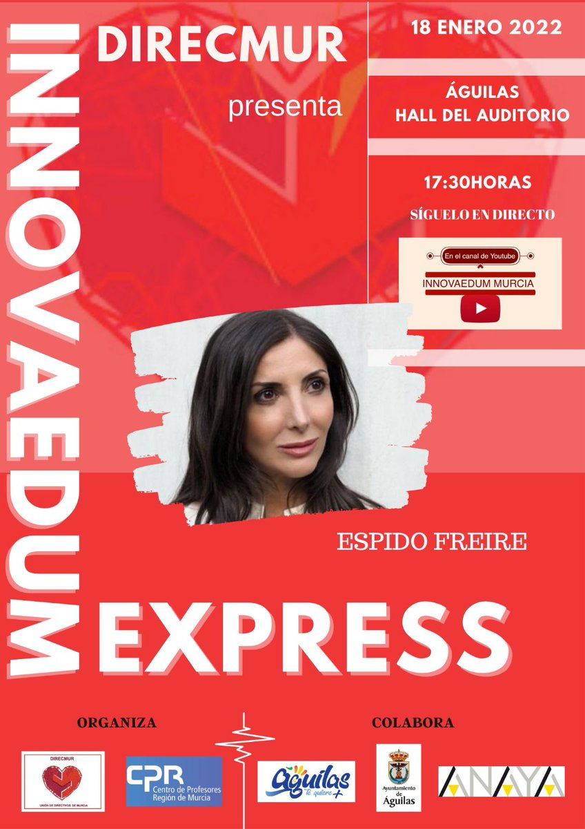 La escritora Espido Freire ofrecerá en Águilas una ponencia incluida en el ciclo de conferencias Innovaedum express ayuntamientodeaguilas.org/detalles-notic…