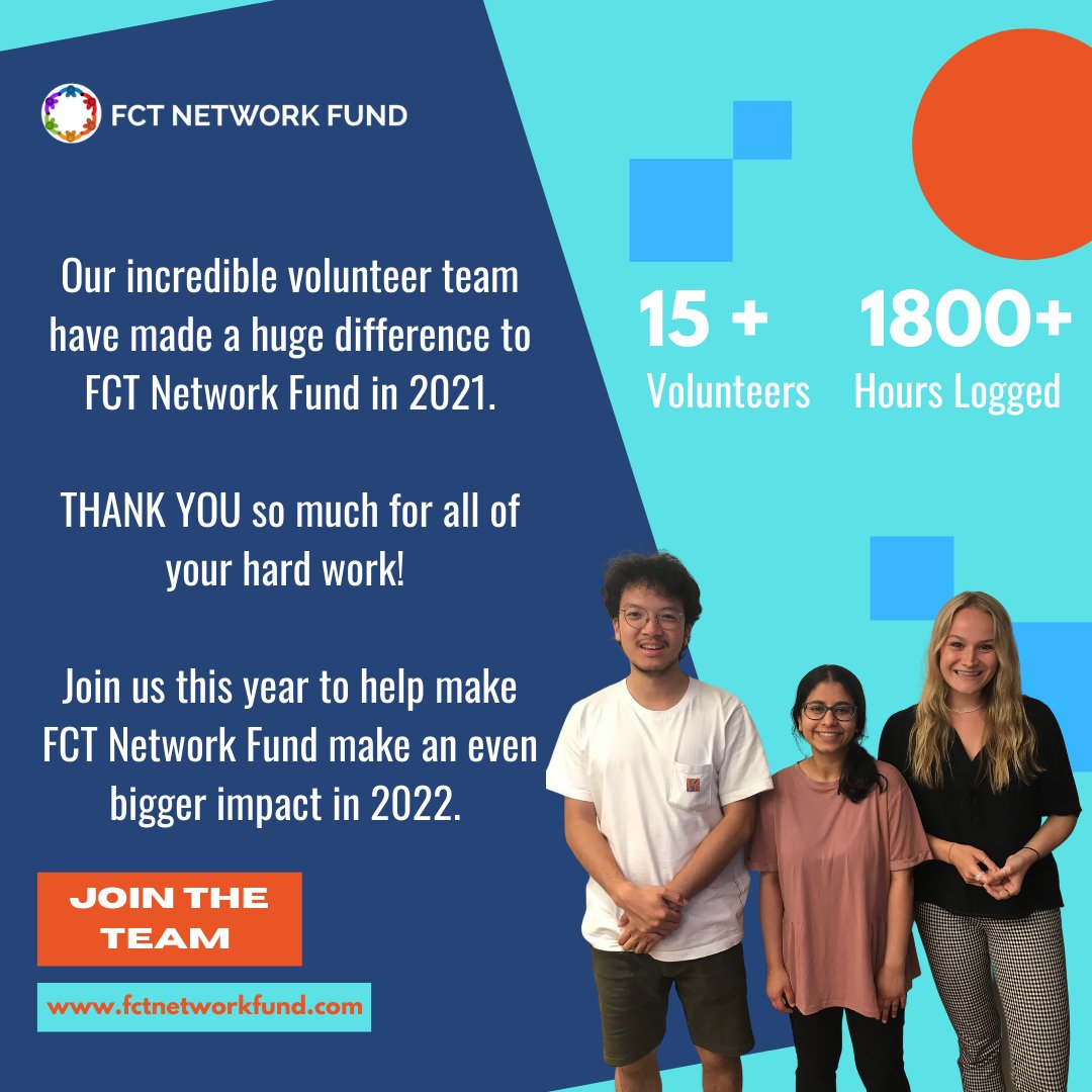 Thank you to all the invaluable volunteers who dedicated their skills and expertise to help FCT Network Fund in 2021!

Sign up now to join #teamFCT in 2022✨

#pecebuilding #volunteerswanted