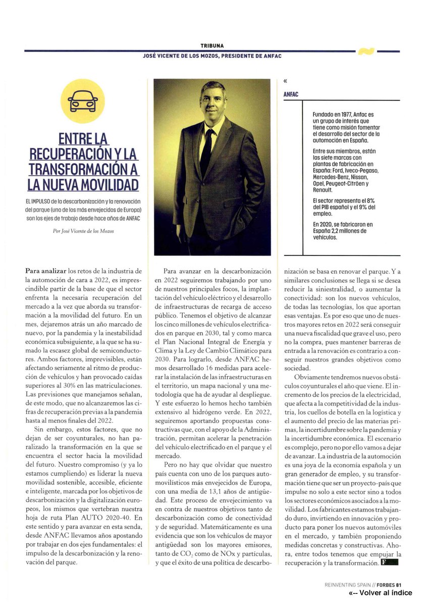 📰"Nuestro compromiso (y ya lo estamos cumpliendo) es liderar la nueva movilidad, bajo los objetivos de descarbonización y digitalización europeos"

<a href="/PresidenteANFAC/">Presidente ANFAC</a> analiza en <a href="/Forbes_es/">Forbes_es</a> el camino de la #automoción en 2022

👉anfac.com/blogposts/2022…