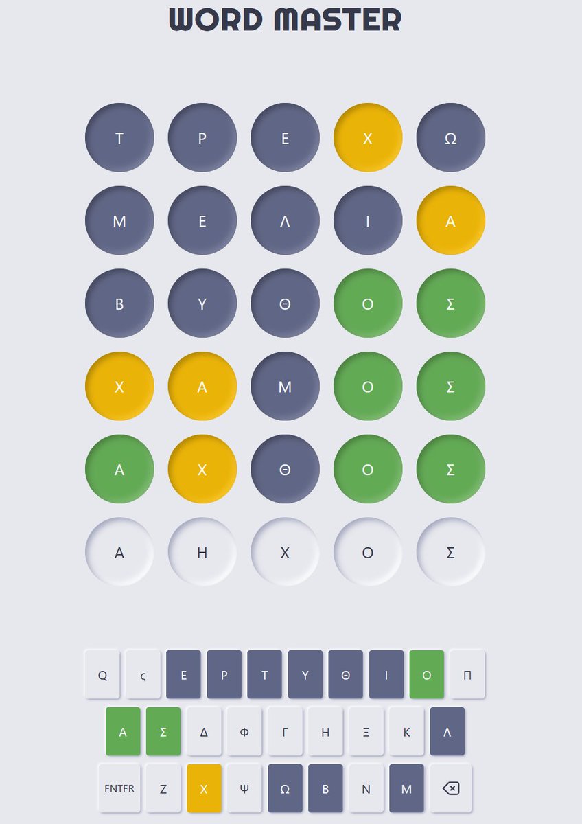 DSpinellis's tweet image. Το δημοφιλές παιγνίδι #Wordle είναι τώρα διαθέσιμο και για ελληνικές λέξεις. Για τη δημιουργία του χρησιμοποίησα, μεταξύ άλλων, λεξικό που ξεκίνησε το 1999 ως πτυχιακή φοιτητών μου καθώς και το σώμα κειμένου από την ελληνική Βικιπαίδεια. dspinellis.github.io/word-master/