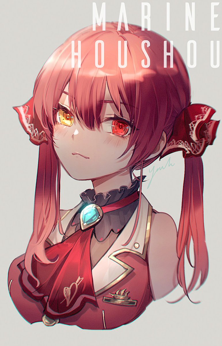 houshou marine 1girl solo heterochromia red hair twintails red eyes yellow eyes  illustration images