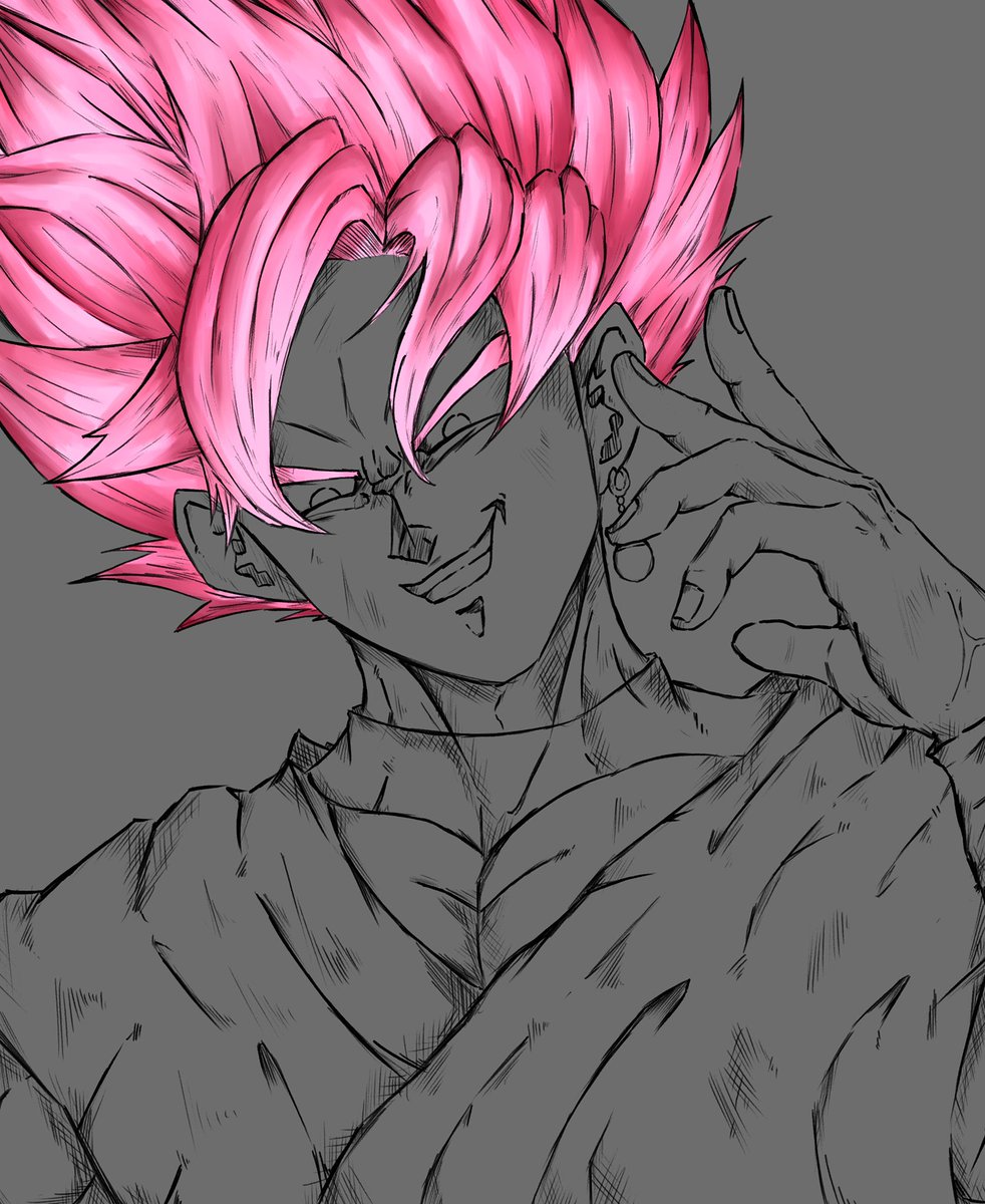 1boy super saiyan solo male focus smile spiked hair pink hair  illustration images