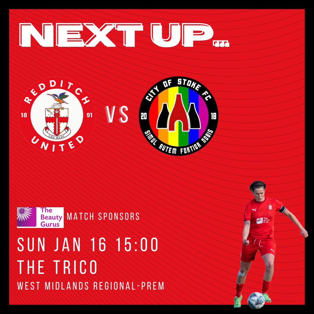 Redditch United Women (@redditchwomen) on Twitter photo NEXT FIXTURE!
🗓 Sunday 16th January
🏆 <a href="/wmrwfl/">West Midlands Regional Women’s Football League</a>
🆚️ @COS_Women
🕑 3pm KO
🍔 Hot Food & Drinks available
🏟 Bromsgrove Rd, Redditch, B97 4RN
🎟 Adults £3, U16s FREE
Get yourself down for our first home game back of 2022! ⚽️
#UnitedForAll
#PaintTheTownRed NEXT FIXTURE!
🗓 Sunday 16th January
🏆 <a href="/wmrwfl/">West Midlands Regional Women’s Football League</a>
🆚️ @COS_Women
🕑 3pm KO
🍔 Hot Food & Drinks available
🏟 Bromsgrove Rd, Redditch, B97 4RN
🎟 Adults £3, U16s FREE
Get yourself down for our first home game back of 2022! ⚽️
#UnitedForAll
#PaintTheTownRed
