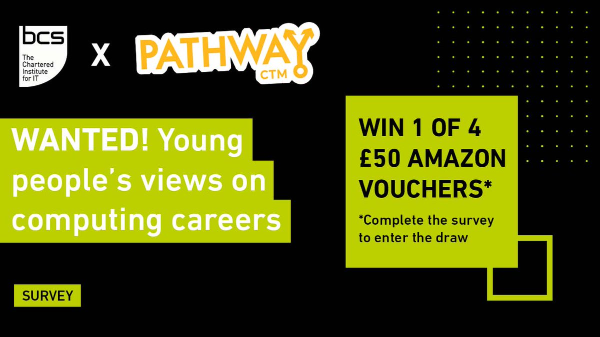 bcs's tweet image. We&apos;re searching for young people in year 9 or above to complete the survey and provide their views on computing and careers: hubs.ly/Q011Hqsf0

The survey closes on January 21st.

#ComputingCareers