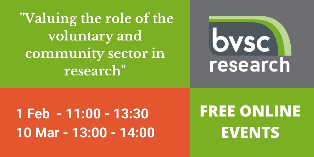Two events announced by <a href="/BVSCResearch/">BVSC Research</a> aim to support the #VCFSE sector to engage more effectively in #research projects. 
Both events free to attend! All welcome!
Book a place: bit.ly/3r9SsNE
