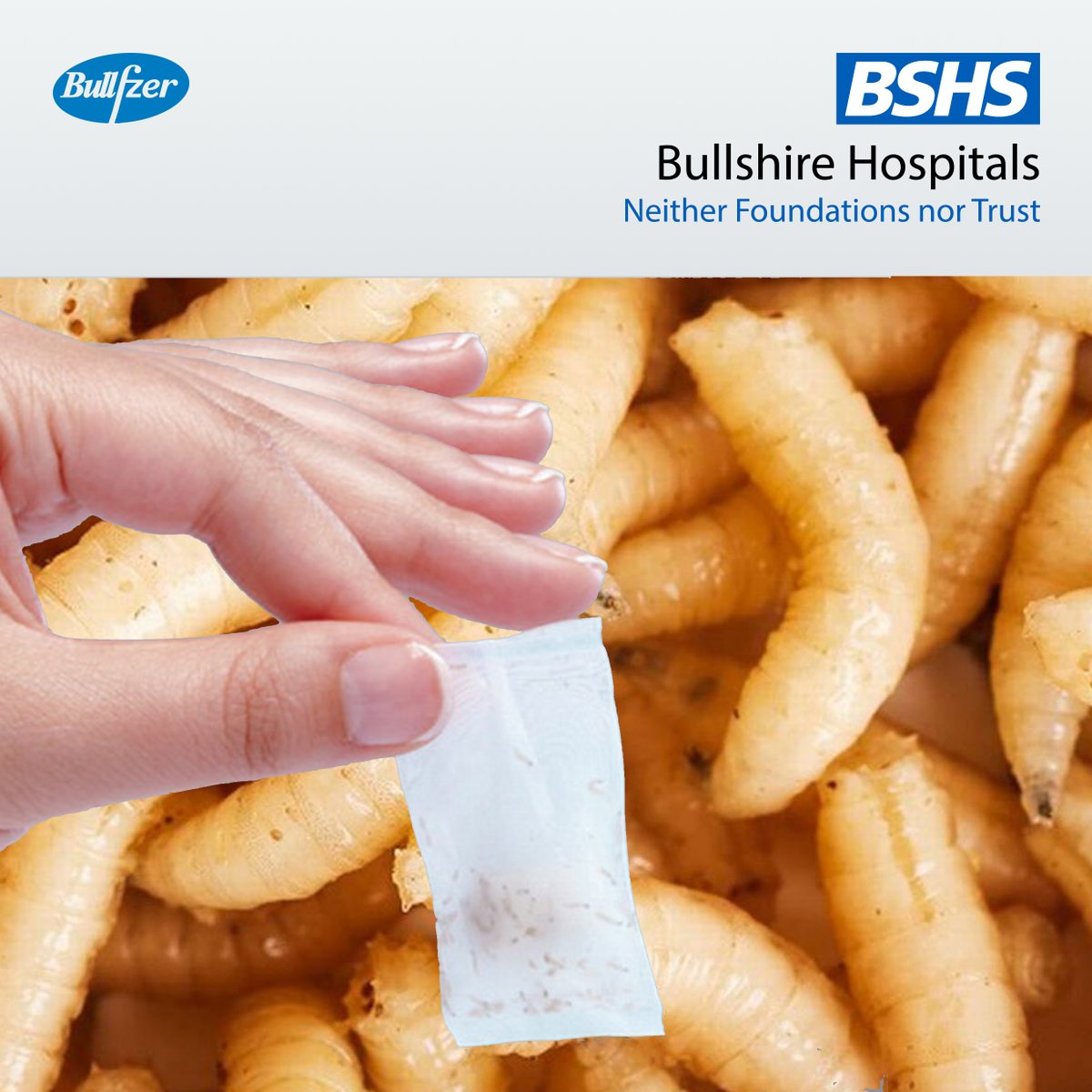 Choose to read how we're threatening our staff with dismissal if they refuse to undertake mandatory #BullFzer Maggot Therapy regardless of their gangrene status:

facebook.com/BullshireHospi…

#NHS100K