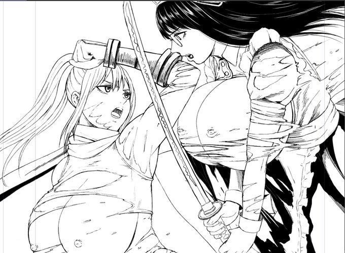 エンジェル倶楽部のイラスト&フリートークで一枚描かせてもらうことになりました。刀花と戦ってる左のおっぱいさんは一体!? 