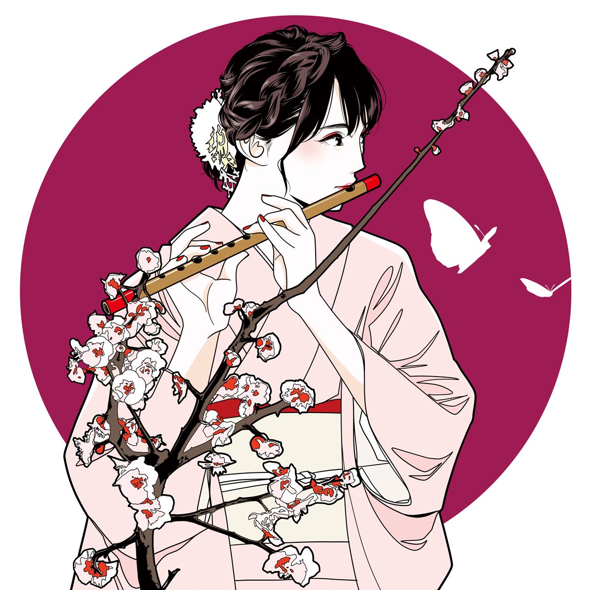 カスヤ ナガト 篠笛を吹く女性 イラスト 絵 着物女子 和服 和楽器 和風 カスヤナガト T Co D9fnqjontg Twitter