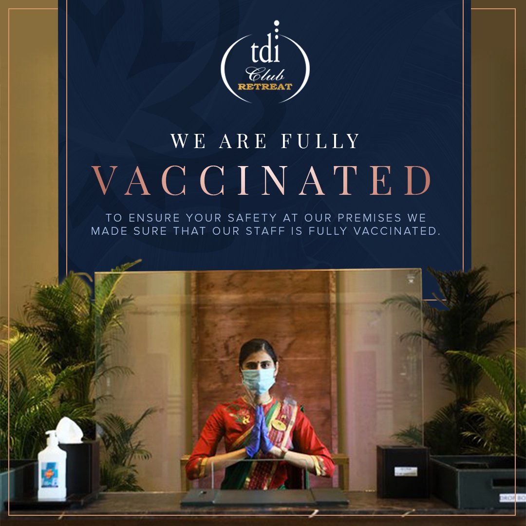 We are delighted to inform you that our team is fully vaccinated and TDI Club Retreat, Kundli continue to be the best and safest option, even more so now than ever before.

#wearevaccinated
#Tdicitykundli #tdicity #resorts #banquethall #hotels #travel