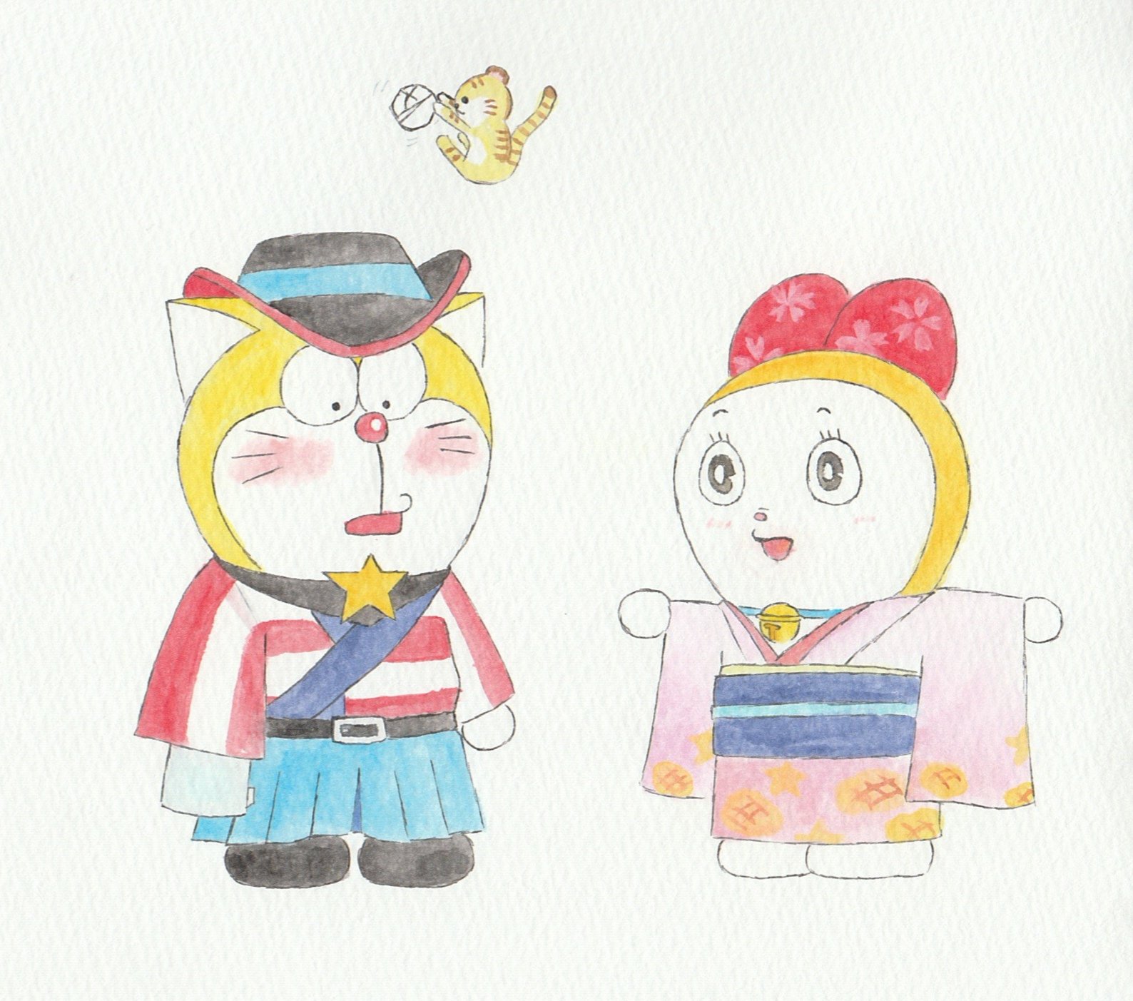 とも 和服なドラえもんズ番外編最終回 ラストはキッド Amp ドラミちゃんで キドラミっぽく描きたかったけど難しい 今度こそ最終回 ここまで見てくださってありがとうございました ドラえもんズ ドラ ザ キッド ドラミ T Co