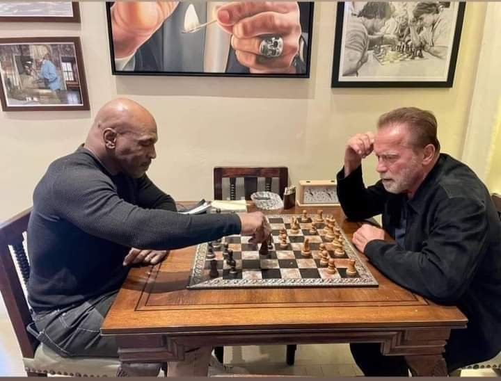 quentinlebars's tweet photo. Quand Mike Tyson joue aux  échecs avec Arnold Schwarzenegger. https://t.co/gkBTg2Qy5W