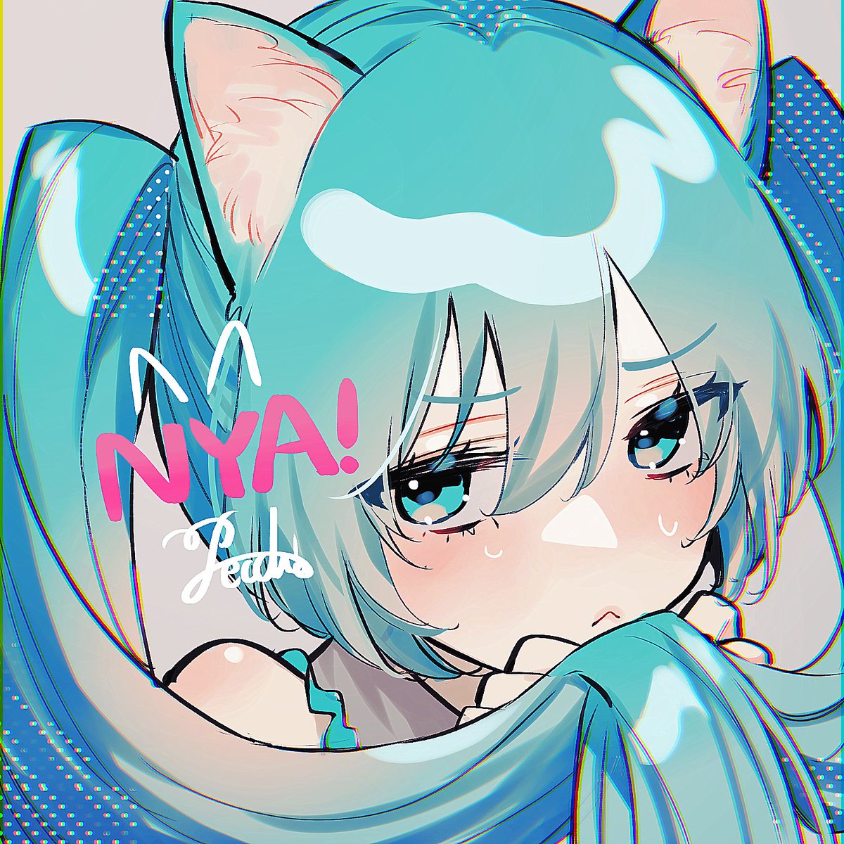 hatsune miku 1girl solo animal ears cat ears holding hair twintails long hair  illustration images