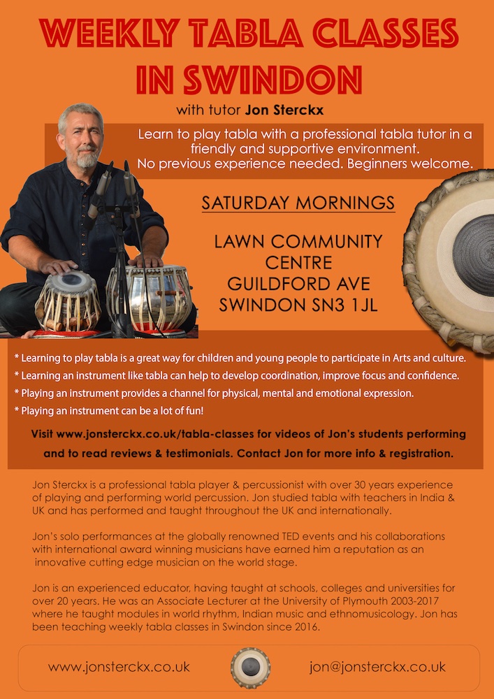 Swindon Tabla Classes resume on Sat 15th Jan.
New students are very welcome - get in contact if interested in learning tabla…
#tabla #Swindon #lessons #indianmusic #rhythm 
<a href="/TotalSwindon/">Total Guide to Wiltshire</a> <a href="/CreativeSwindon/">Creative Swindon Network</a> <a href="/BBCWiltshire/">BBC Wiltshire</a> #ArtsandCulture <a href="/AsianArtsAgency/">Asian Arts Agency</a> <a href="/pulseconnects/">pulseconnects</a>