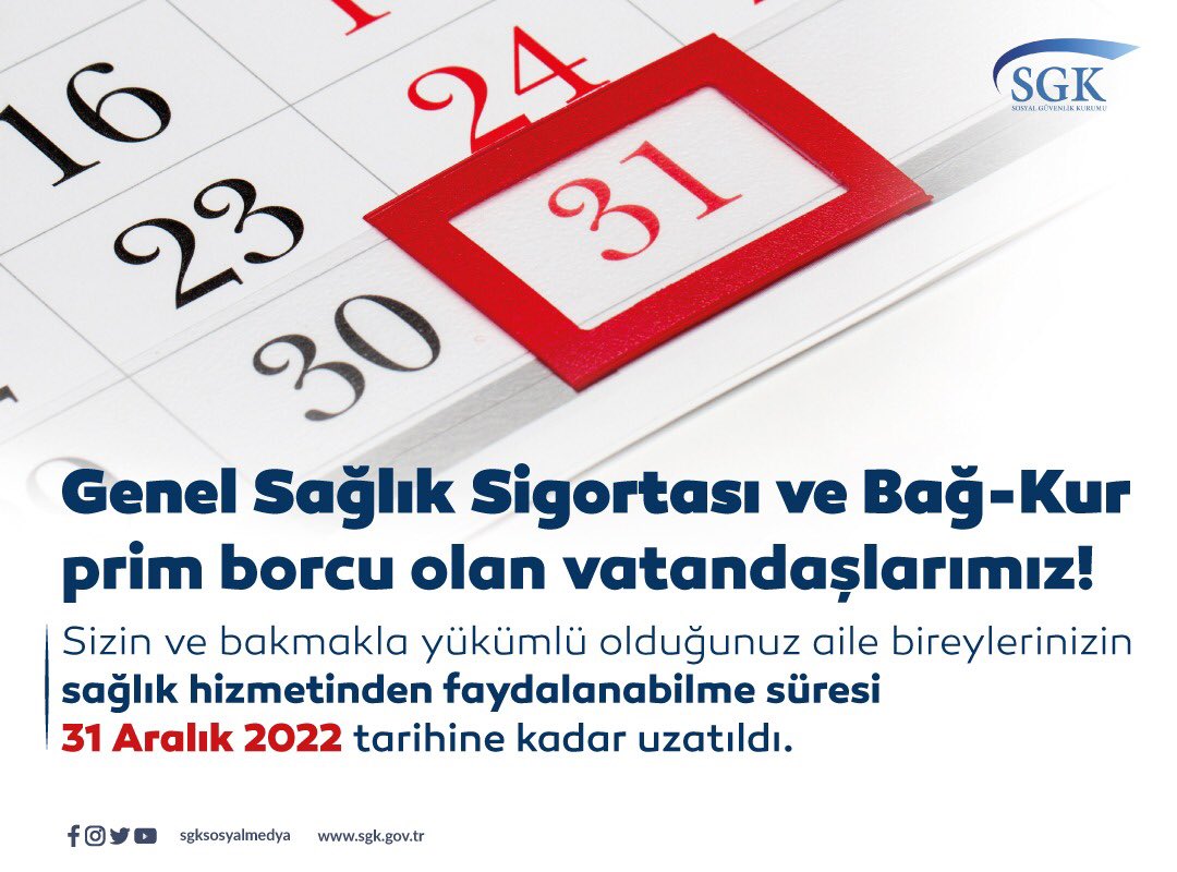 Genel Sağlık Sigortası ve Bağ-Kur prim borcu olan vatandaşlarımız❗️