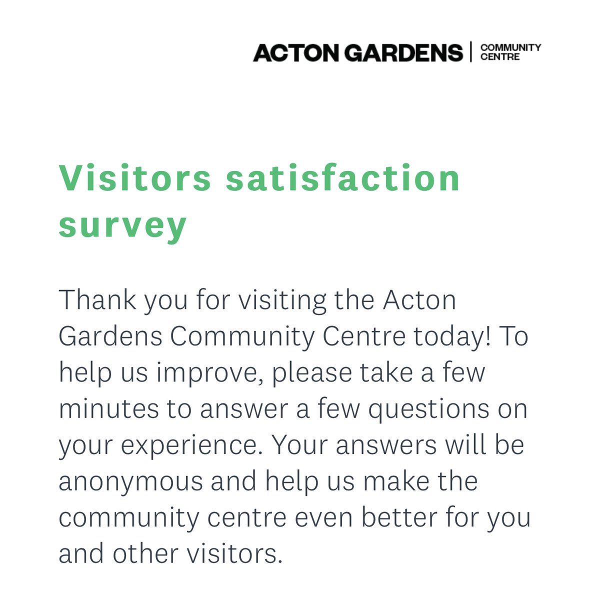 Actoncommunity's tweet photo. Have you visited the #ActonGardensCommunityCentre? We’d love to hear from you! Follow the link in our bio for our survey. Your feedback helps us make the centre the best it can be! Thanks in advance #Acton #ActonGardens #LondonDevelopmentTrust https://t.co/wQFk96IXw8
