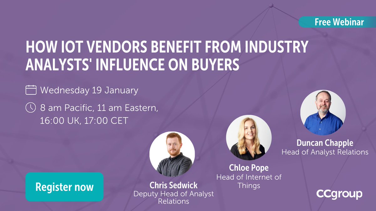 CCGroup βπΏπ³οΈβπ (@ccgroup) on Twitter photo πJoin us on our next webinar on Wednesday 19th January at 16:00 GMT. <a href="/DuncanChapple/">Duncan Chapple</a>, <a href="/_ChloePope/">ChloΓ© Pope</a>, <a href="/CCgroupAR_Chris/">Chris Sedgwick</a> will be discussing the important role analysts play throughout the entire #IoT buying process. Register now hubs.li/Q011V4YB0
#ARchat #b2bmarketing πJoin us on our next webinar on Wednesday 19th January at 16:00 GMT. <a href="/DuncanChapple/">Duncan Chapple</a>, <a href="/_ChloePope/">ChloΓ© Pope</a>, <a href="/CCgroupAR_Chris/">Chris Sedgwick</a> will be discussing the important role analysts play throughout the entire #IoT buying process. Register now hubs.li/Q011V4YB0
#ARchat #b2bmarketing
